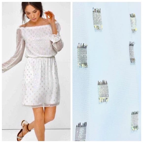 White House Black Market Off Shoulder Mini Dress White Gold Size Small - Picture 1 of 14